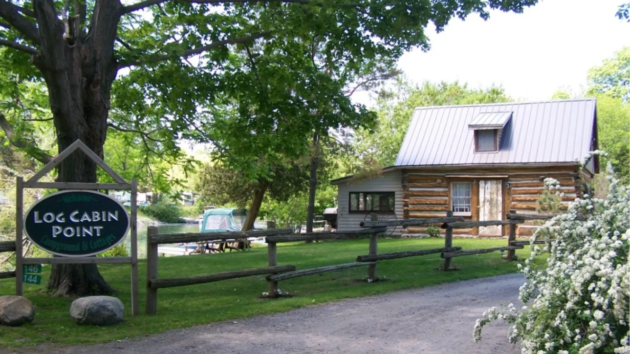 entrance and log cabin